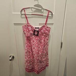 Signature London Style Pink & White Geometric Sundress Size M Adjustable Straps